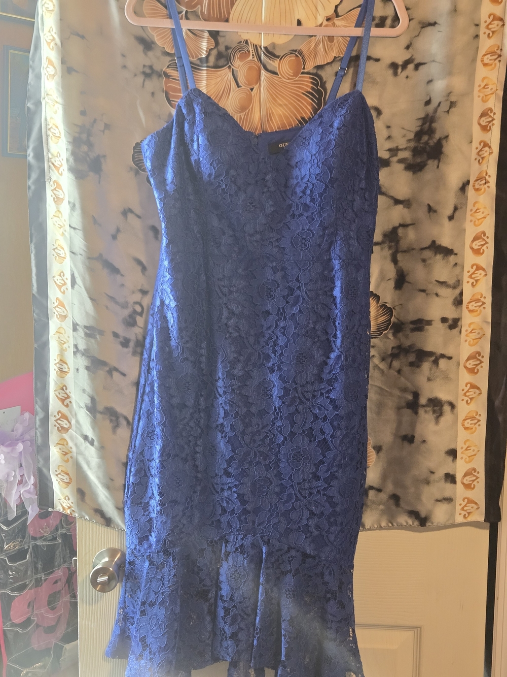 Royal Blue Lace Spaghetti Strap Dress Guess